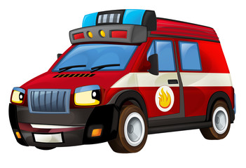 Cartoon firetruck on white background - illustration for the children