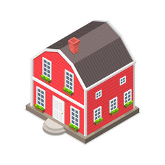 Isometric flat vector concept of a red house isolated on white background.