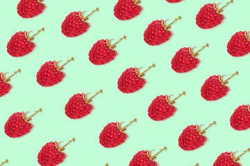 Ripe raspberry pattern on a green background.