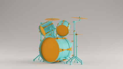 Gulf Blue Turquoise and Orange Drum Kit Left View 3d illustration 3d render