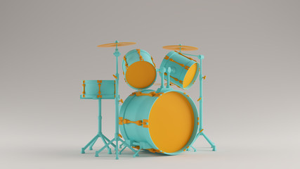 Gulf Blue Turquoise and Orange Drum Kit Right View 3d illustration 3d render