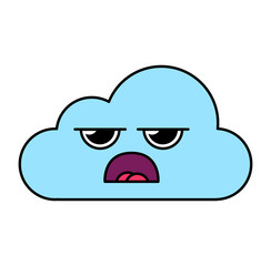 Grumpy cloud emoticon outline illustration