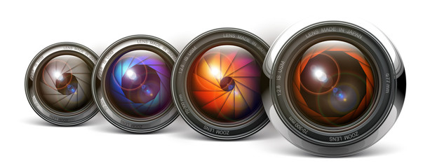 set camera lens object-glass photography background illustration technology design Isolated on white background