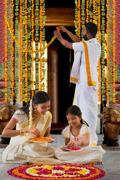 south indian family celebrating onam	