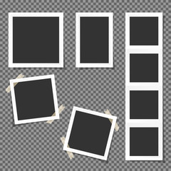 Set of Polaroid square frames isolated on transparent background.