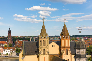 Fototapeta na wymiar Towers of Parish Church St. Burkard Wuerzburg Germany