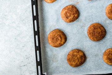 Cinnamon Cookies Snickerdoodle on Baking Paper with Oven Tray.