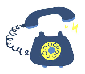 Blue retro telephone on a white background. Vector illustration.