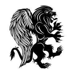 Black lion with wings on a white background.