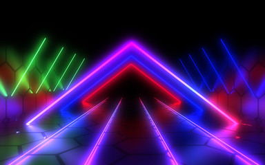 3D abstract background with neon light. 3d illustration