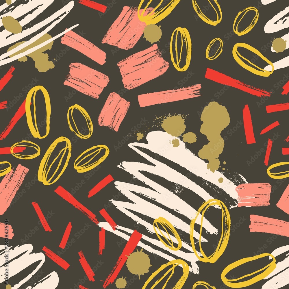 Aufkleber abstract seamless pattern with colorful paint traces and brush strokes on dark background. modern cr