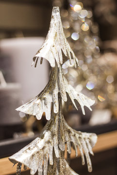 New Year decor. Interior detail, closeup. Christmas tree decoration