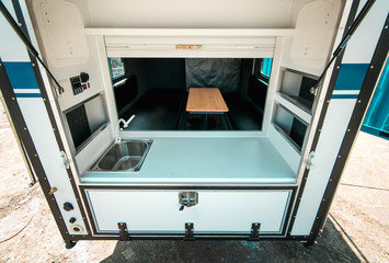 Picture of kitchen in a mobile house with sink