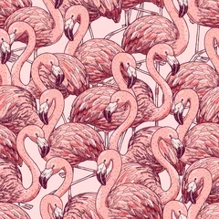 Tapeten Flamingo Nahtloses Muster des rosa Flamingos. Schöner Vogelhintergrund. Vektor-Illustration