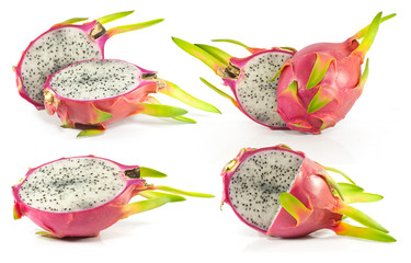 Group of dragon fruit or pitaya fruit isolated on white background