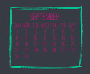 September year 2019 monthly calendar
