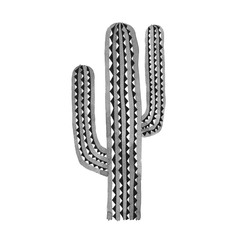 Black-white silhouette of a cactus. Ink drawing.