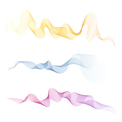 Abstract waves on the white background. Transparent lines