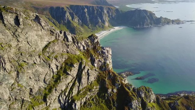 Aerial footage of Mount Matind in Lofoten islands in Norway