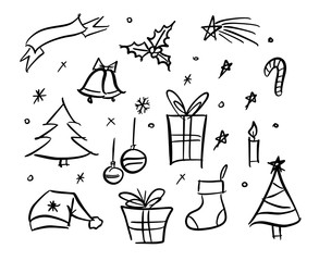 Fototapeta premium Christmas doodle sketchy elements