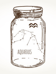 Aquarius Zodiac sign hand drawn constellation in a mason jar