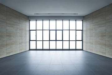 Empty space office interior with square pattern window,wall and tiles