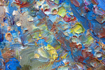 Abstract modern painting. Painting painted with a palette knife on canvas with oil paints in a large stroke.