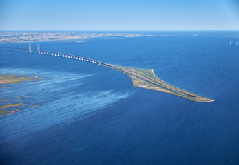 Top view of the Oresund bridge across the strait