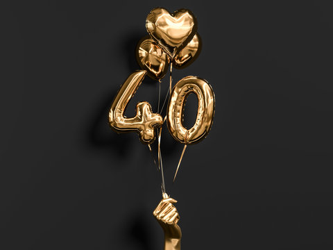 40 years old. Gold and black Number 40th anniversary, happy birthday congratulations. 3d rendering.