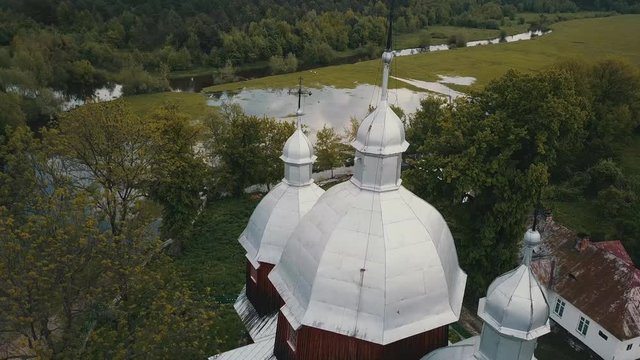 Aero, old wooden Ukrainian orthodox church