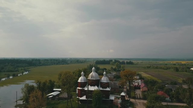 Aero, old wooden Ukrainian orthodox church