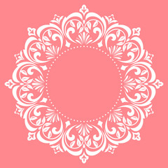 Decorative frame Elegant vector element for design in Eastern style, place for text. Floral pink border. Lace illustration for invitations and greeting cards
