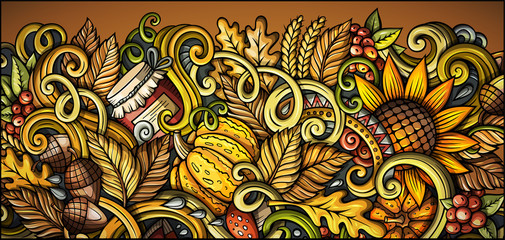 Cartoon cute colorful hand drawn doodles Fall season banner