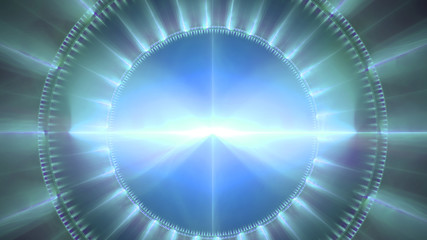 Abstract fractal background made out of an exploding bright star with a decorative corona ring surrounding the center in shining blue