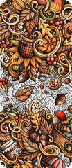 Cartoon cute colorful hand drawn doodles Fall season banner
