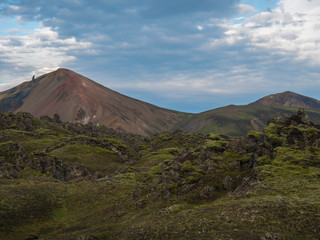 Obraz na płótnie Canvas Colorful Brennisteinsalda mountain is one of the most beautiful and multicolored volcanos in Landmannalaugar area of Fjallabak Nature Reserve in Highlands region of Iceland