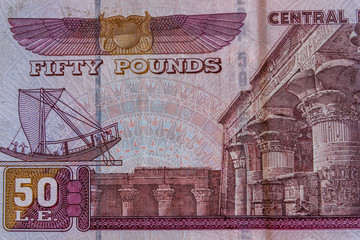Closeup of egyptian fifty pounds banknote