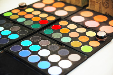 professional eyeshadows, a palette of different colors. professional cosmetics. visage