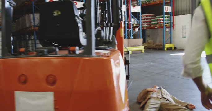 Accident in a warehouse loading bay 4k