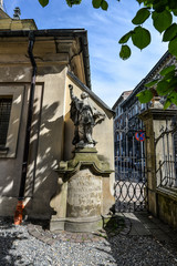 Krakow, Poland - May 21, 2019: Monument near Annunciation of the Blessed Virgin Mary Church on 11 Loretanska street, Krakow, Poland