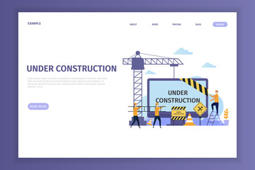 Obraz na płótnie Canvas Under construction landing page for site. Under construction can be used for websites, landing pages, UI, mobile applications, posters, banner