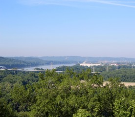 A aerial view of the river valley on a sunny day.