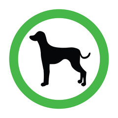 Animal friendly sign with black silhouette. Dalmatian. Dogs are welcome. Vector pet allowed illustration. Green circle