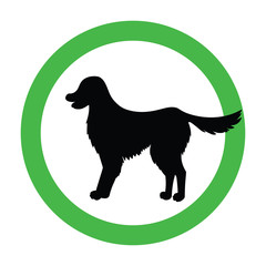 Animal friendly sign with black silhouette. Labrador, retriever. Dogs are welcome. Vector pet allowed illustration. Green circle