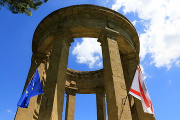 Poppi, Tuscany, Italy. The war memorial monument of the medieval town.
