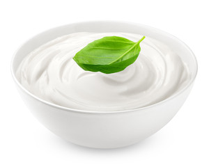 basil with mayonnaise, sour cream, yogurt, isolated on white background, clipping path, full depth of field