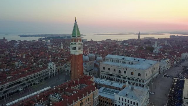 Venice aerial view at sunrise in Italy