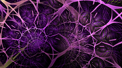 Abstract fractal background made out of an intricate interconnected organic looking branching pattern with rectangular tiles in glowing colors.