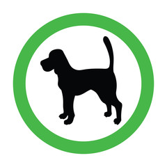 Animal friendly sign with black silhouette. Beagle. Dogs are welcome. Vector pet allowed illustration. Green circle