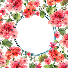 Watercolor Flower Geranium, Pelargonium, Red Flowers Wedding Invitation, Round Frame